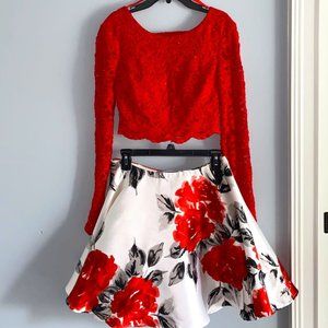 Jodi Kristopher Red/White 2-Piece Formal Dress